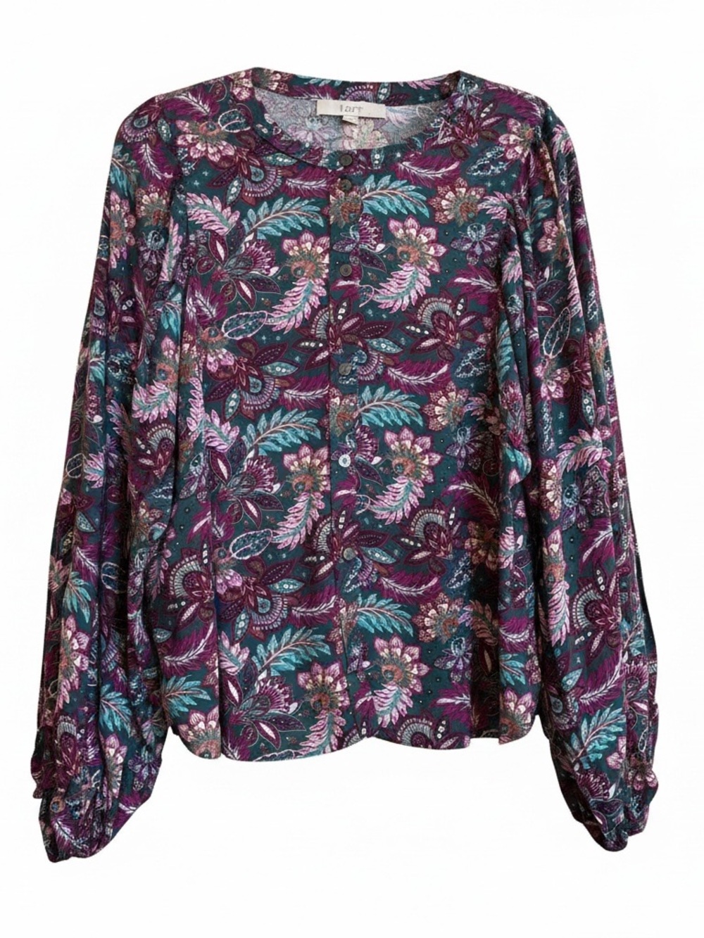 LOFT Teal & Plum Floral Button-Front Blouse